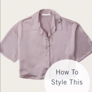 ✨NWT✨Abercrombie & Fitch✨Short Sleeve Boxy Satin Button Up Shirt